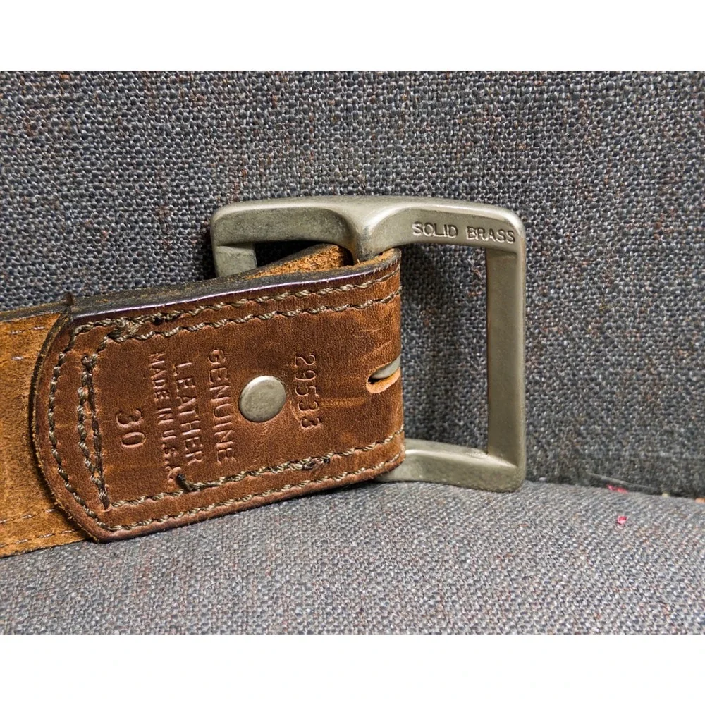 Abercrombie &‎ Fitch Men's Leather Belt sz 30 Solid Brass buckle workwear rugged